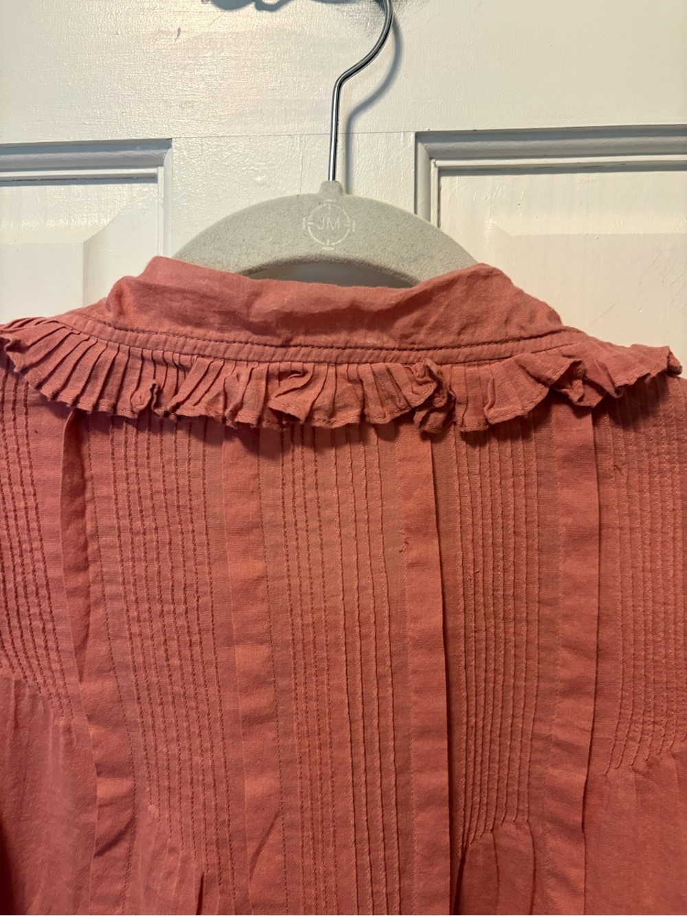 Doen pink rose cotton lightweight ruffle collar button up blouse top s small - Picture 6 of 8
